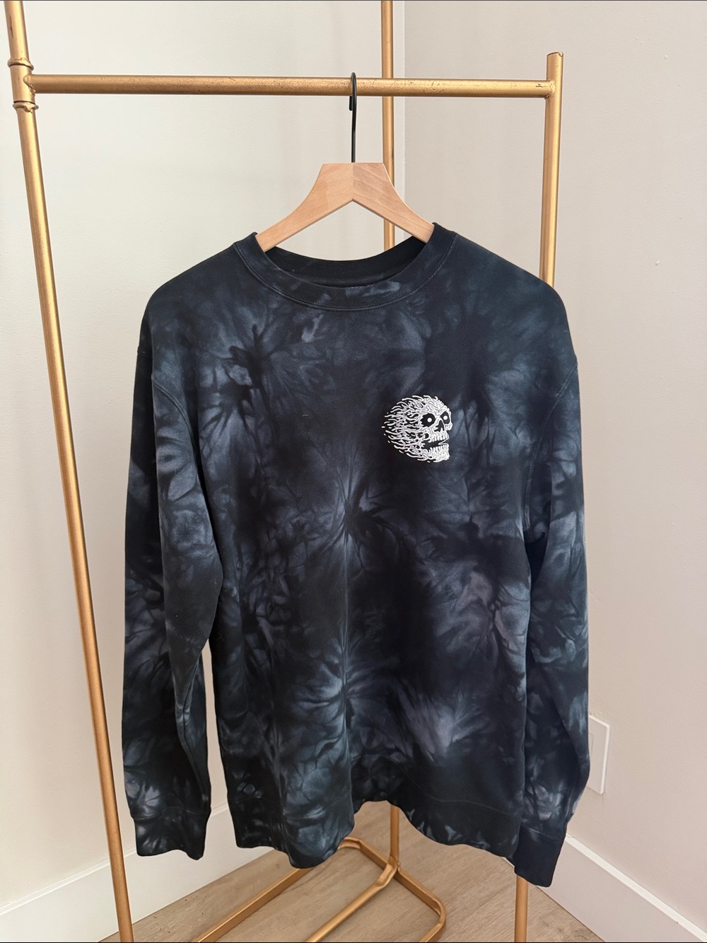 Liquid Death Black Tie-Dye Crewneck Sweatshirt with Skull Graphic M
